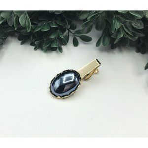 Vintage tie clip 1960 gold tone oval black shimmer beads